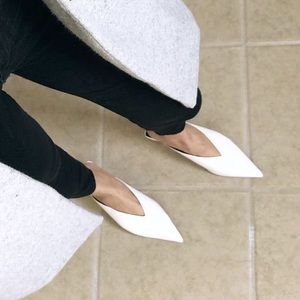 Zara White Leather Mules